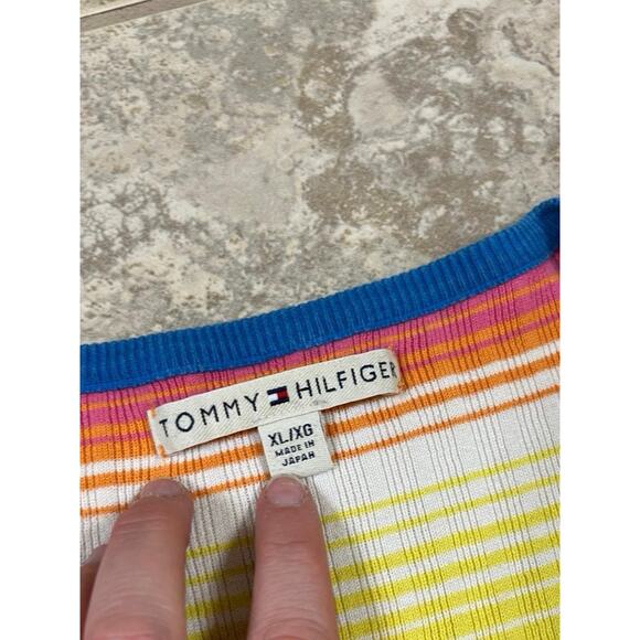 Vintage Y2K Tommy Hilfiger Rainbow Striped V Neck Sweater Womens XL - Picture 7 of 7